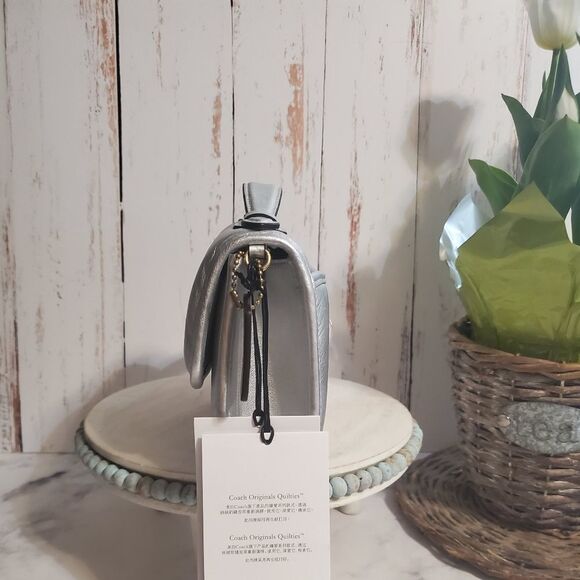 RETAIL Coach Metallic Silver Quilted Crossbody - Picture 6 of 12